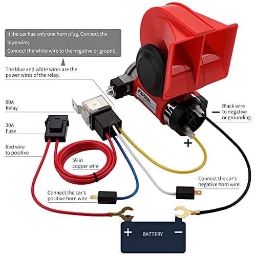 FARBIN 150dB Air Horn with Compressor 12V 1.87 lbs (Red Horn) | Loud Train Horn Kit for Trucks, Cars, Motorcycles thumbnail 6