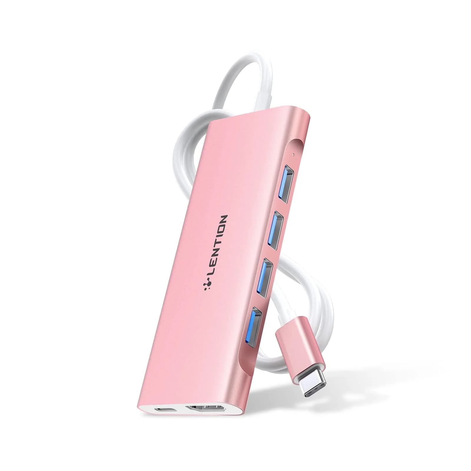 LENTION USB-C Multi-Port Hub with 4K HDMI, 100W PD & 4 USB 3.0 Ports | Compatible with MacBook & Surface (Rose Gold) — Rose Gold / 6-in-1 3.3ft