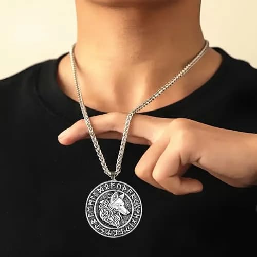 Leprato Viking Talisman Necklace for Men Norse Mjolnir Wolf Compass Valknut Amulet Pendant 24 inch | Nordic Viking Jewelry thumbnail 6