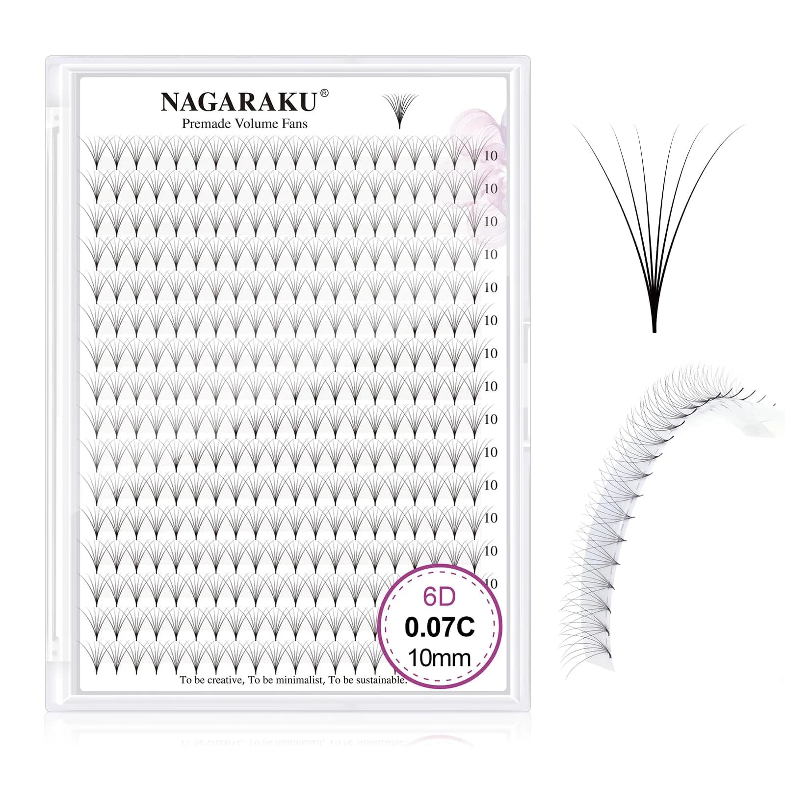 NAGARAKU Premade Volume Fans 6D 0.07 C 9-14mm Mix | Natural, Time-Saving Lash Extensions — 6D-0.07-C (320 Fans) / 10mm