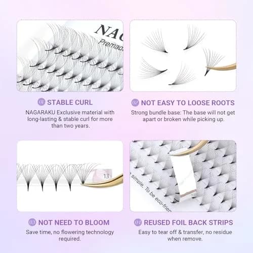 NAGARAKU 6D Premade Volume Fans 0.07 C Curl 10mm 320 Fans | Professional Salon Lash Extensions thumbnail 3