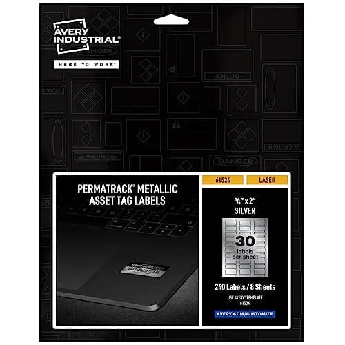 Avery Metallic Asset Tag Labels 3/4" x 2" | 240 Waterproof Labels for Laser Printers thumbnail 1