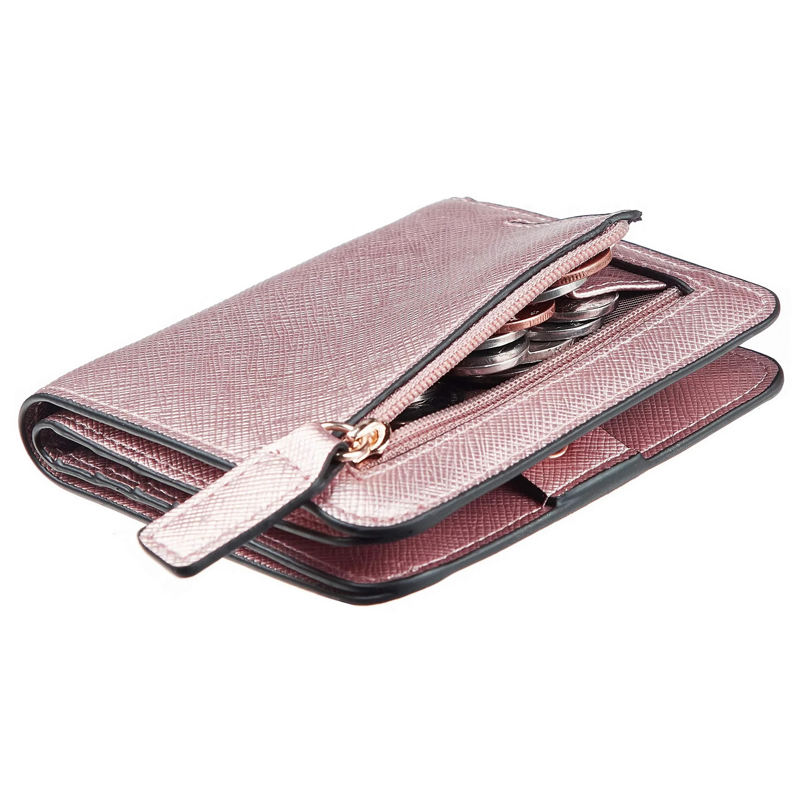 Toughergun Women's Slim Leather Wallet - SL Rose Gold, RFID Blocking, Compact Bifold Mini Purse