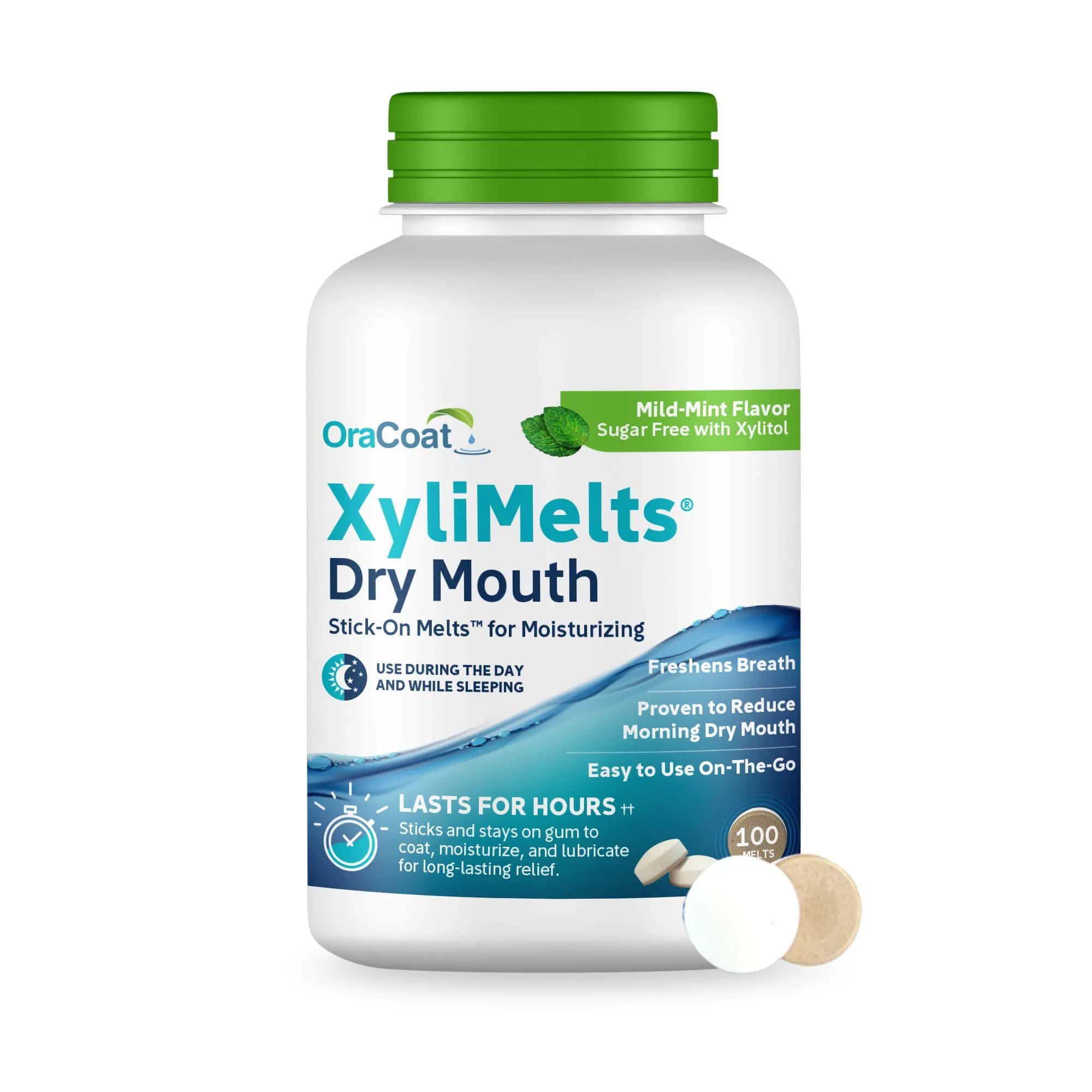 Oracoat XyliMelts Dry Mouth Relief Discs Mild Mint 100 Count | Medication for Dry Mouth Symptoms