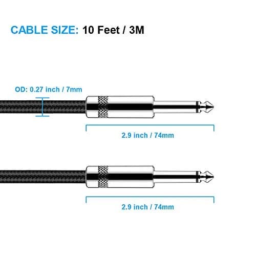 New Bee 10ft Black Straight Guitar Cable for Electric Instruments thumbnail 3