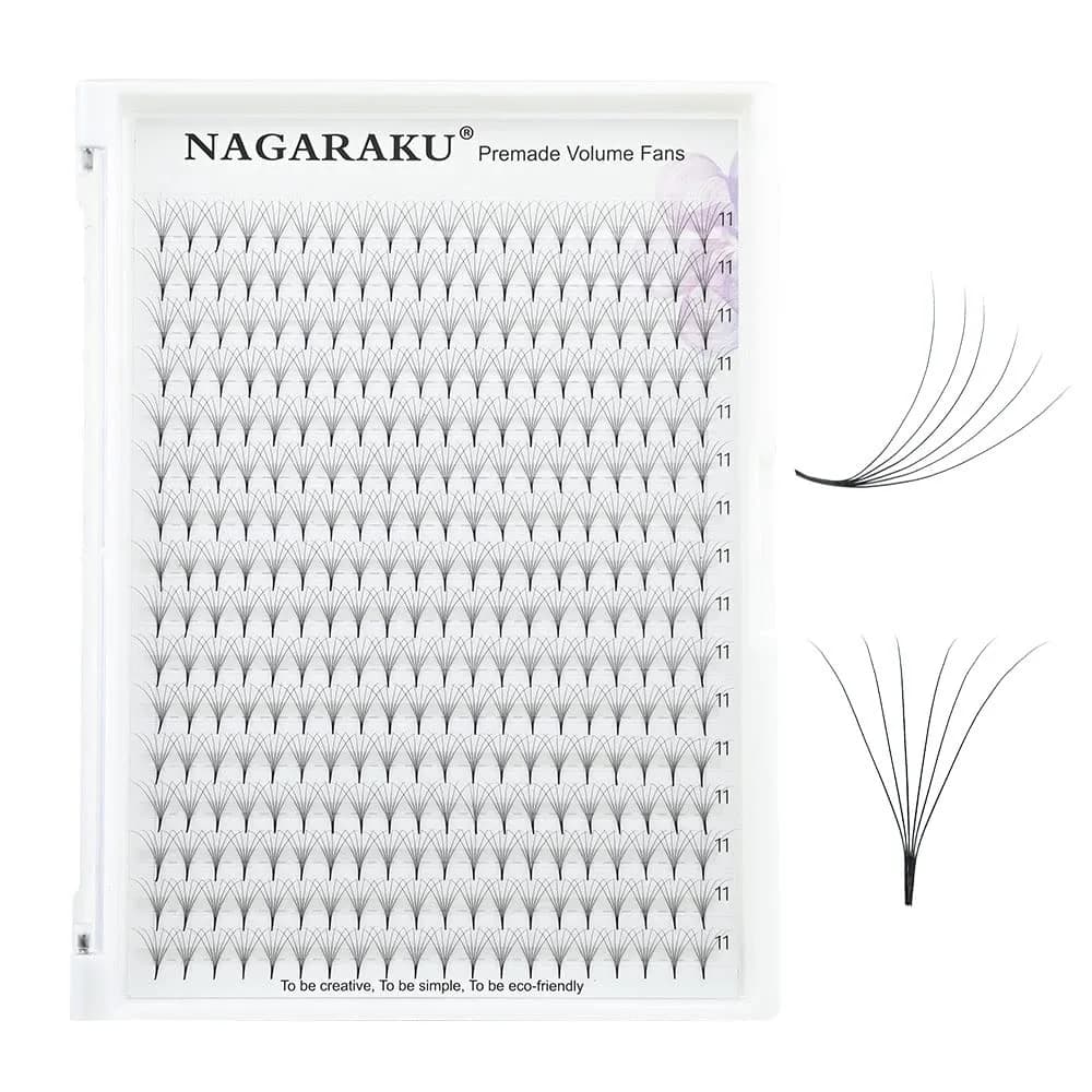 NAGARAKU Premade Volume Fans 6D 0.07 C 9-14mm Mix | Natural, Time-Saving Lash Extensions — 6D-0.07-C curl