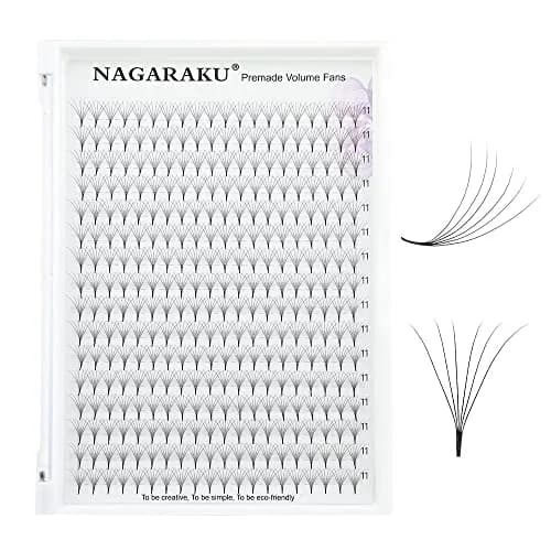 NAGARAKU Premade Fans Eyelash Extensions 11mm | 6D Volume, C & D Curl, Fluffy Matte Black, 320 Fans thumbnail 1