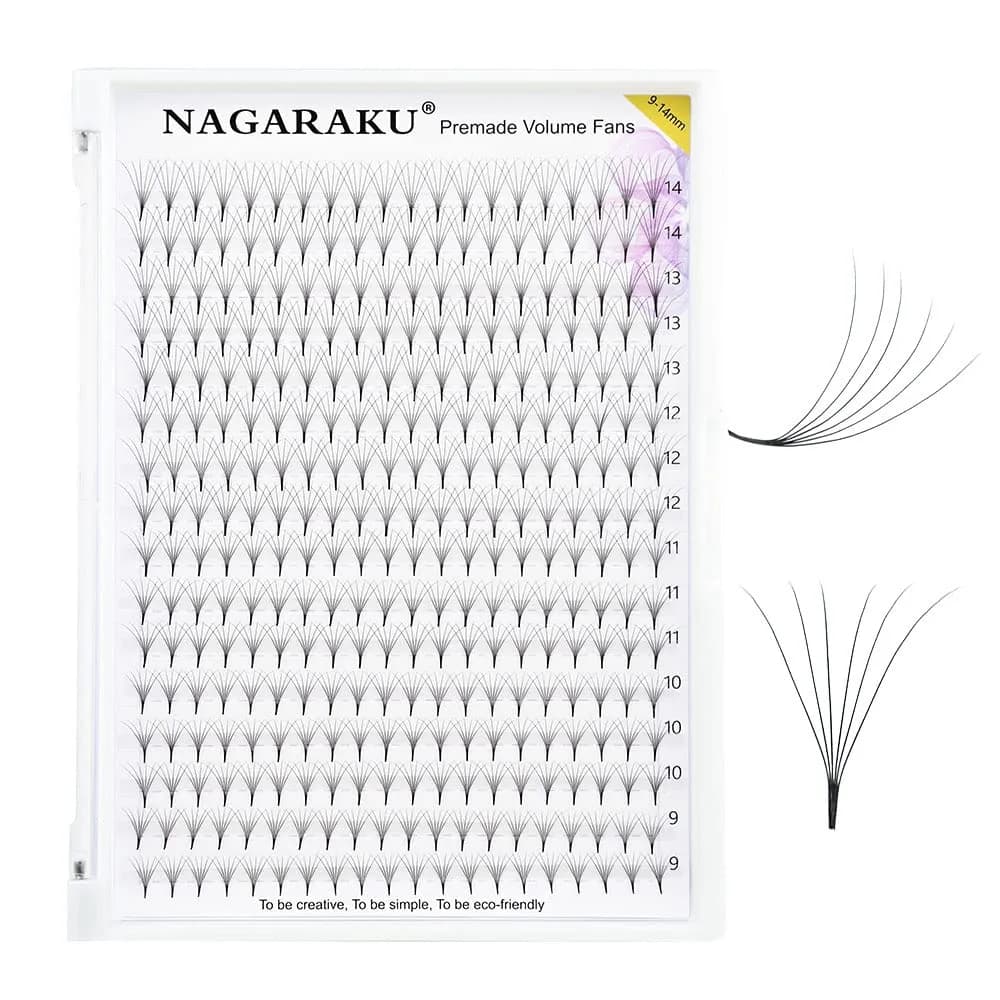 NAGARAKU Premade Volume Fans 6D 0.07 C 15mm 320 Fans Matte Black | Professional Salon Lash Extensions - main product image