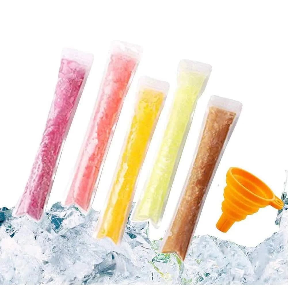 FEBSNOW 200Pcs Ice Pop Mold Bags with Funnel, 27.94cm (11") x 5.08cm (2") | BPA Free Reusable Zip Seals - main product image
