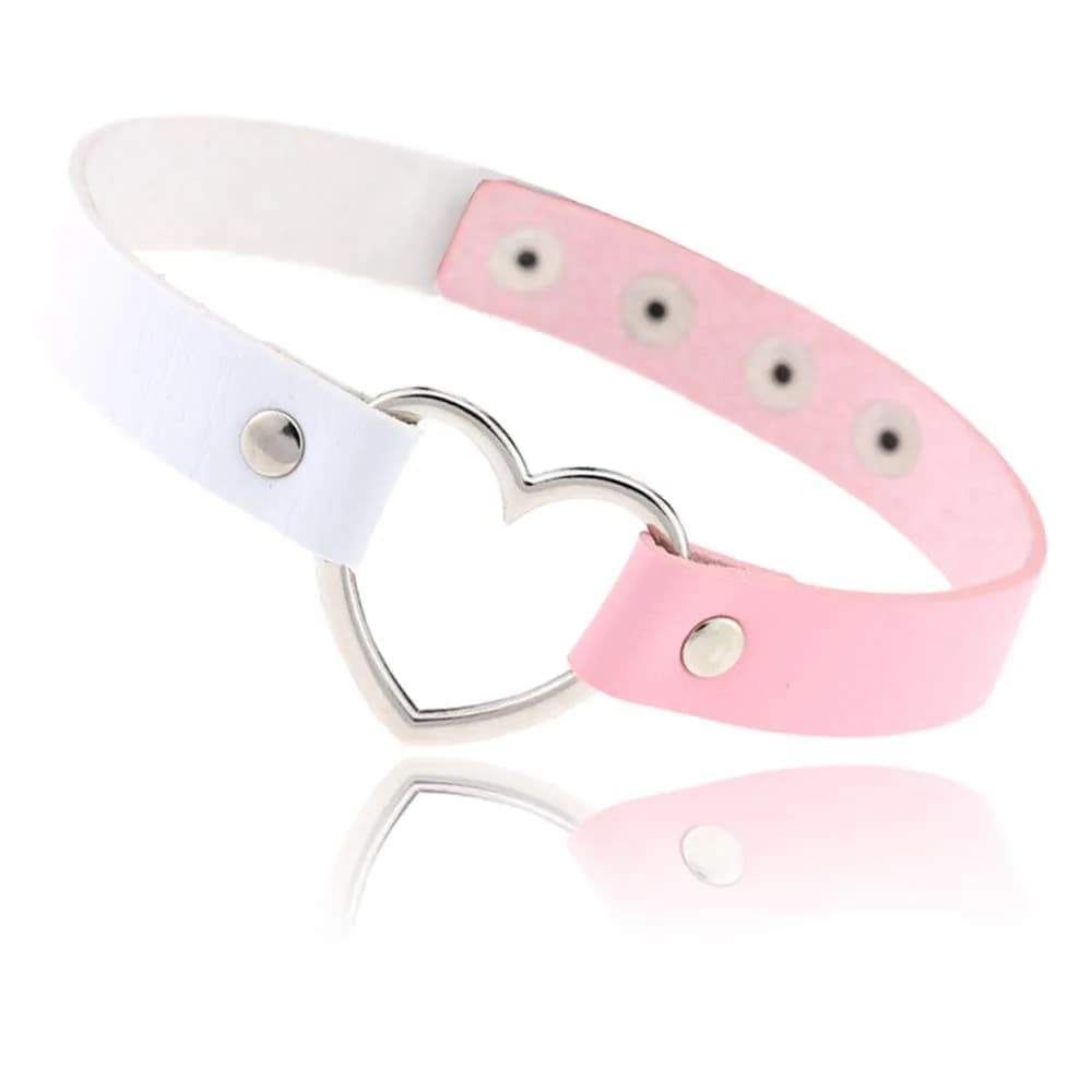 ETHOON Dual Color Love Heart PU Leather Choker Necklace 15.7 cm (6.18 in) | Adjustable Snap Closure