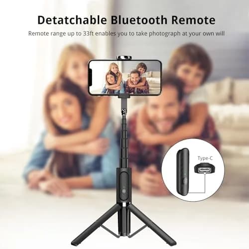 ATUMTEK Selfie Stick Tripod 80cm (31.3") with Bluetooth Remote | Integrated Aluminum Design for iPhone & Samsung thumbnail 4