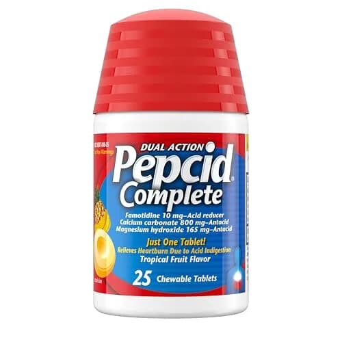 Pepcid Complete Acid Reducer + Antacid Chews Tropical Fruit 25 Count | Dual Action Heartburn Relief thumbnail 1