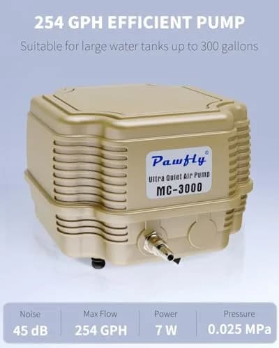 Pawfly Aquarium Air Pump 254 GPH | Ultra Quiet, Adjustable, 4 Ports for Fish Tanks & Ponds thumbnail 2