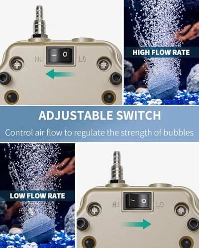 Pawfly Aquarium Air Pump 254 GPH | Ultra Quiet, Adjustable, 4 Ports for Fish Tanks & Ponds thumbnail 3