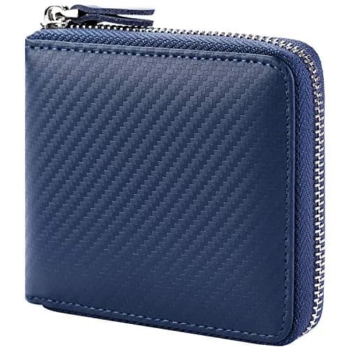 Huztencor RFID Blocking Zipper Wallet for Men, Carbon Fiber Blue, 11.5cm (4.5") | Genuine Leather Bifold Card Holder Purse thumbnail 1