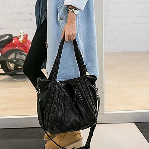 Mn&Sue Vegan Leather Hobo Bag for Women, Medium | Slouchy Shoulder Handbag with Braided Handle thumbnail 3