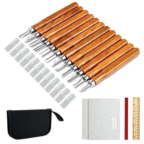 AUGSUN Wood Carving Knife Set 20 PCS | Carbon Steel Blades & Ergonomic Wooden Handles thumbnail 1