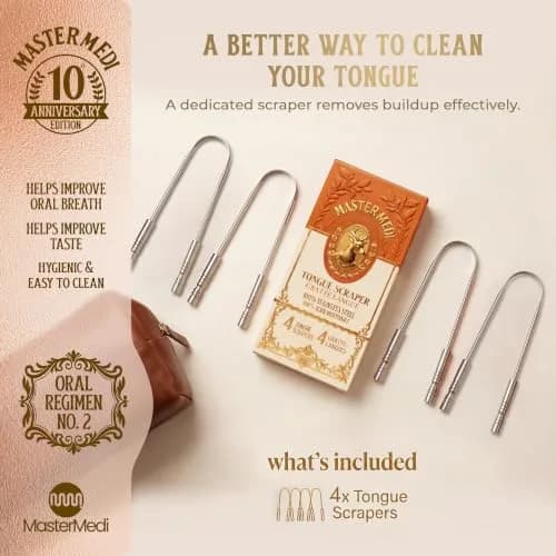 mastermedi Stainless Steel Tongue Scraper Family Pack (4 pcs) | Removes Bad Breath, Enhances Taste thumbnail 5