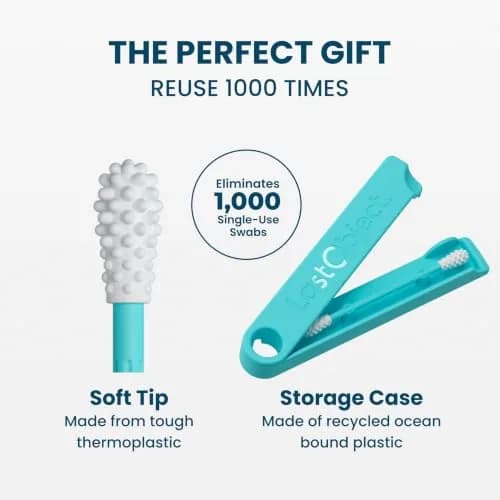 LastSwab Reusable Cotton Swabs & Q-Tips - Washable Silicone Ear Swabs, Eco-Friendly Zero Waste Alternative with Travel Case Holder - Turquoise (1 Count) thumbnail 4