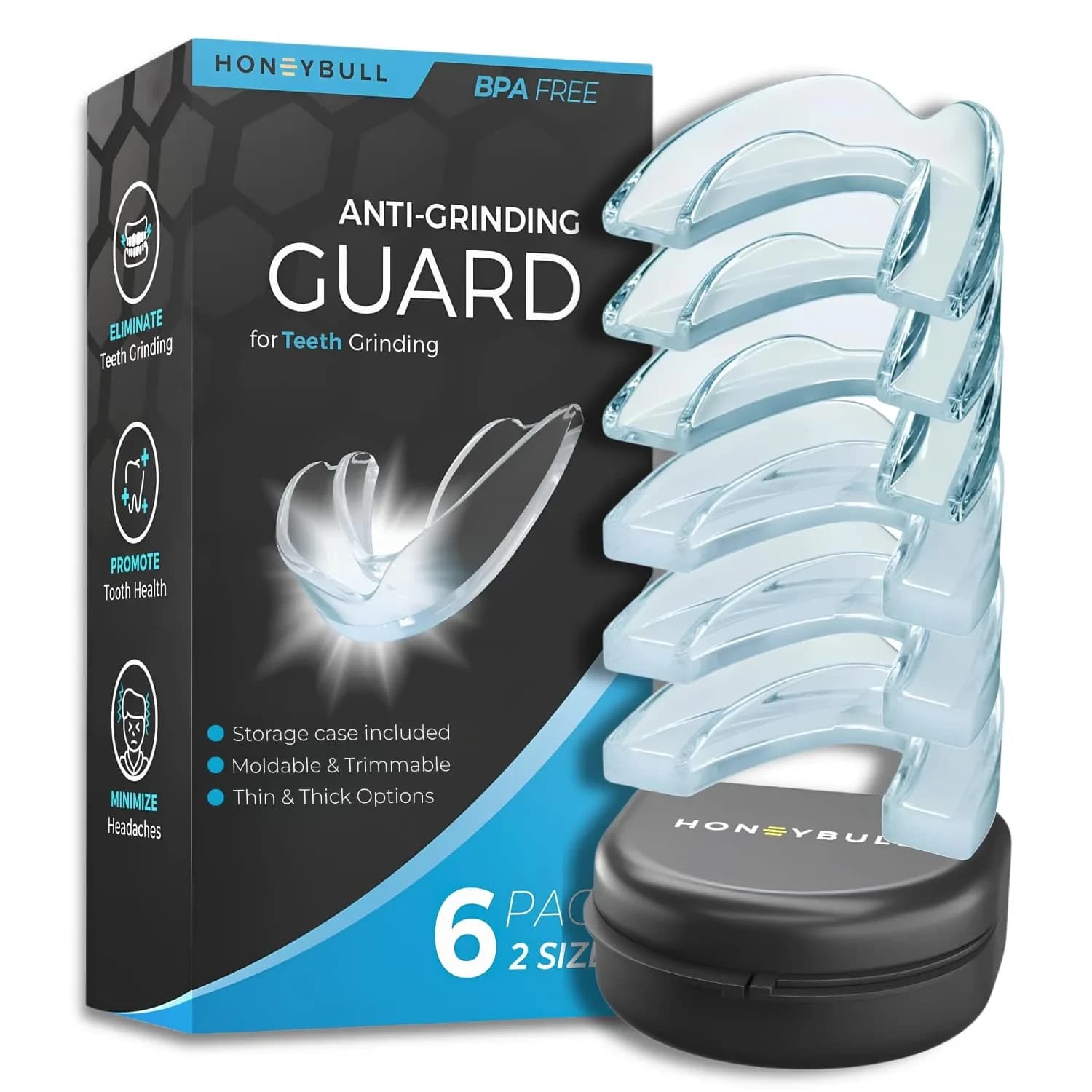 HONEYBULL Custom Moldable Night Guards 6 Pack (3mm & 6mm) | Boil and Bite for Teeth Grinding Protection