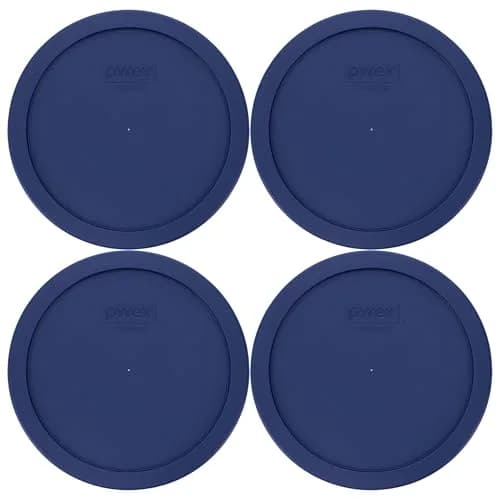 Pyrex 7402-PC Blue Food Storage Replacement Lids 19 cm (7.5 inches) | BPA-Free Plastic, Fits 6-Cup Mixing & 7-Cup Glass Bowls, 4-Pack thumbnail 1