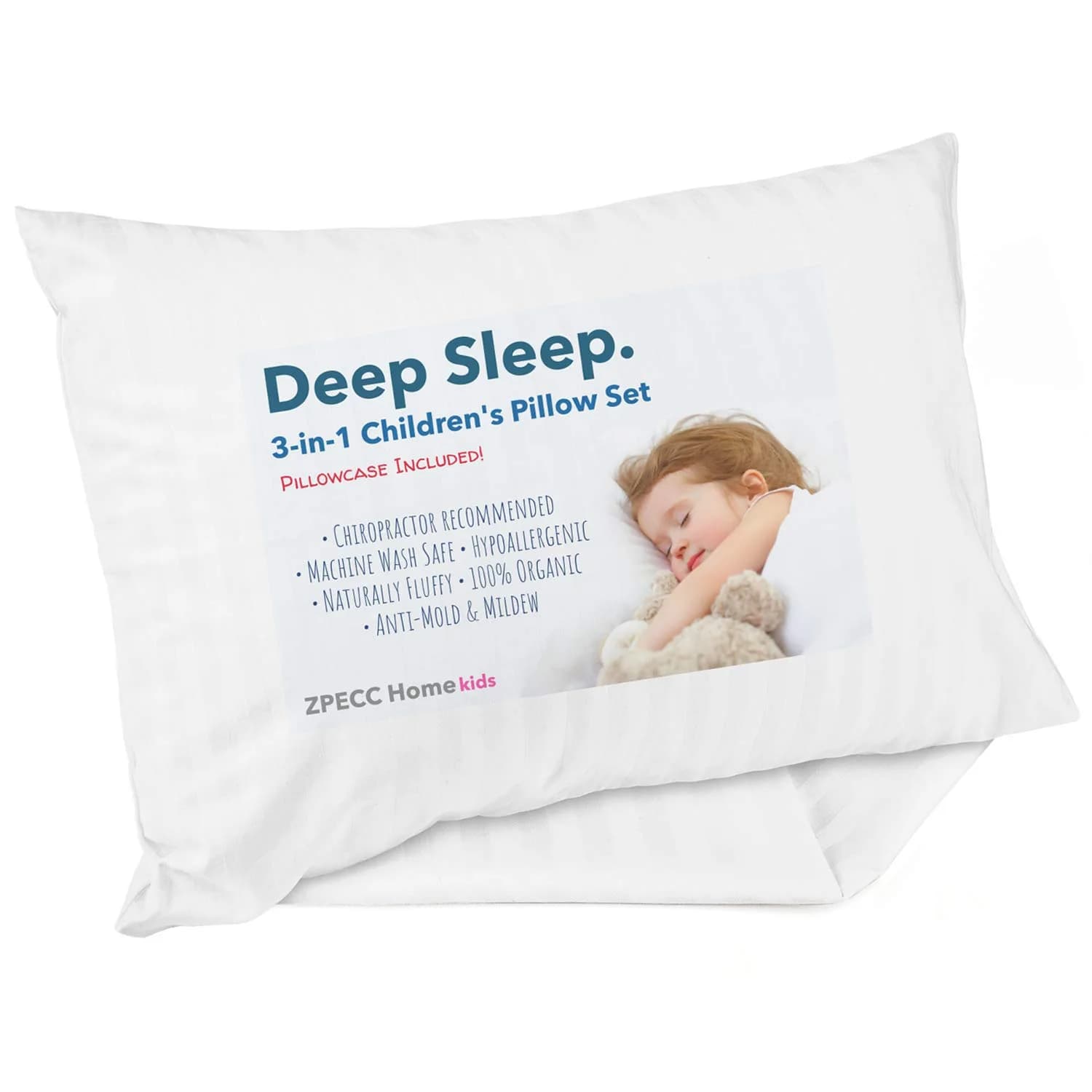 ZPECC Toddler Pillow with Pillowcase 13x18 Organic Cotton Hypoallergenic Kids Pillow for Travel & Nursery - main product image