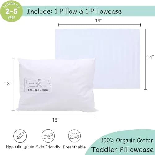 ZPECC Toddler Pillow with Pillowcase 13x18 Organic Cotton Hypoallergenic Kids Pillow for Travel & Nursery thumbnail 2