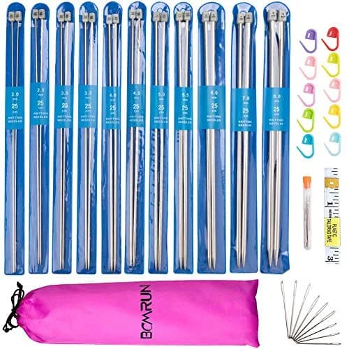BCMRUN Knitting Needle Set 2mm-8mm (0.08-0.31 inch) | 22PCS Stainless Steel Straight Needles with Accessories thumbnail 2