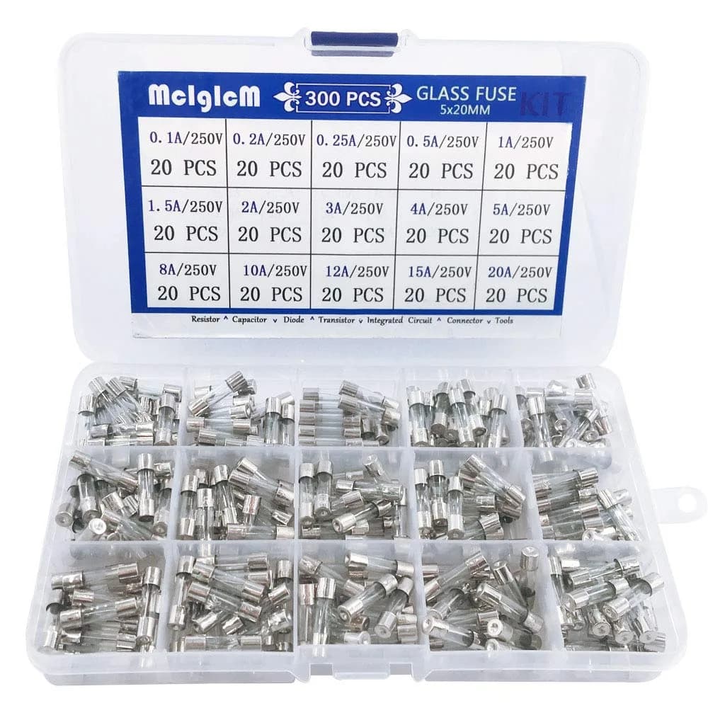 MCIGICM Fast-Blow Glass Fuse Assortment 5 x 20mm | 15 Values, 300 Pcs, 250V, USA Import - main product image