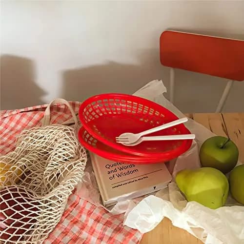 Kingrol 50 Pack Oval Fast Food Baskets, 8.9 x 5.6 x 1.5 Inch Plastic Storage Basket Bin for Home, Office, School, Picnic thumbnail 9