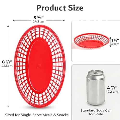 Kingrol 50 Pack Oval Fast Food Baskets, 8.9 x 5.6 x 1.5 Inch Plastic Storage Basket Bin for Home, Office, School, Picnic thumbnail 3