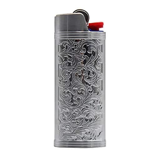 Lucklybestseller Metal Lighter Case Holder Vintage Floral Stamped for BIC Full Size Lighter J6 | Classic Metal Lighter Cover thumbnail 1