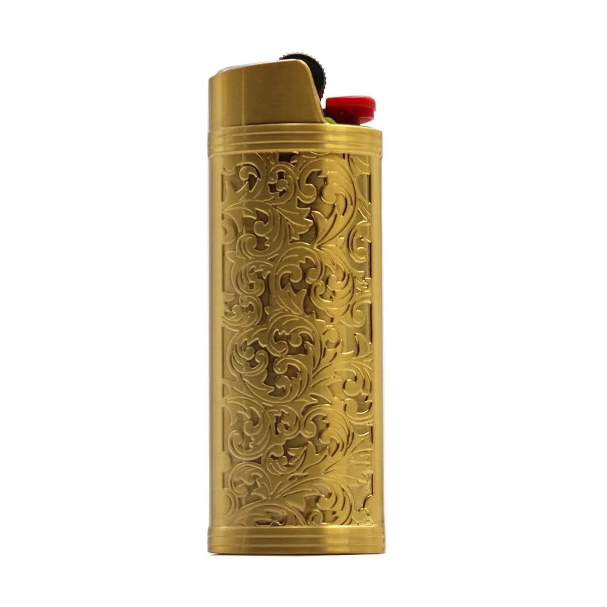 Lucklybestseller Metal Lighter Case Cover Holder Vintage Floral Stamped for BIC Full Size Lighter J6 (White Gold) | Protective Case — Gold
