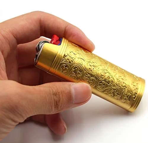 Lucklybestseller Metal Lighter Case Cover Holder for BIC Full Size Lighter, Gold | Vintage Floral Stamped thumbnail 2