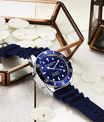 Stuhrling Original Men’s Dive Watch 42mm Stainless Steel | Water Resistant to 100M, Japanese Quartz, Rubber Strap thumbnail 4