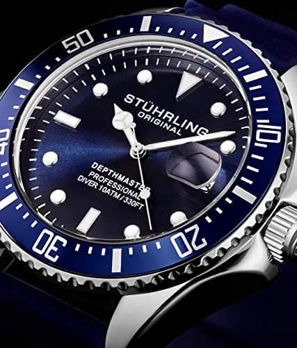 Stuhrling Original Men’s Dive Watch 42mm Stainless Steel | Water Resistant to 100M, Japanese Quartz, Rubber Strap thumbnail 3