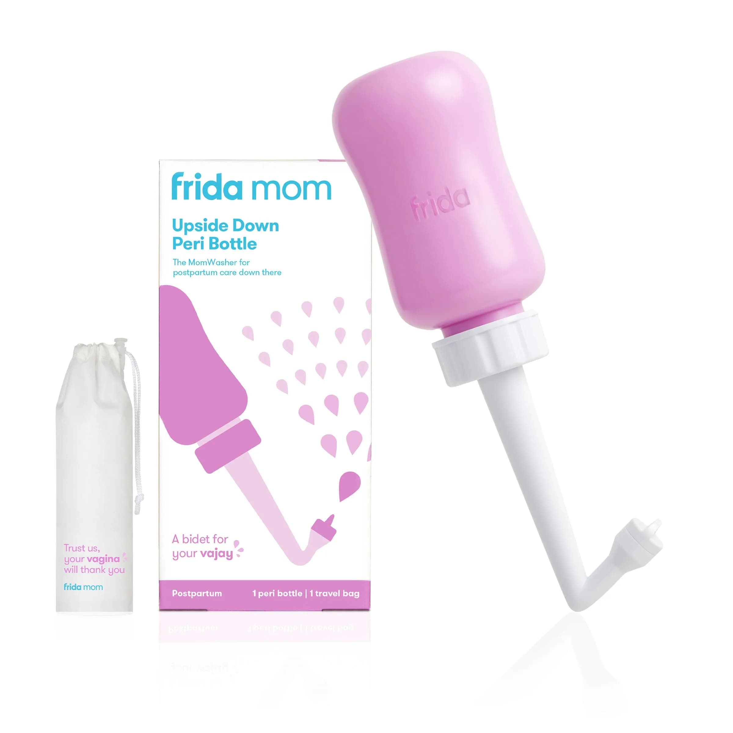 Frida Mom Upside Down Peri Bottle 296ml (10 Fl Oz) | Postpartum Care with Travel Bag — Pink