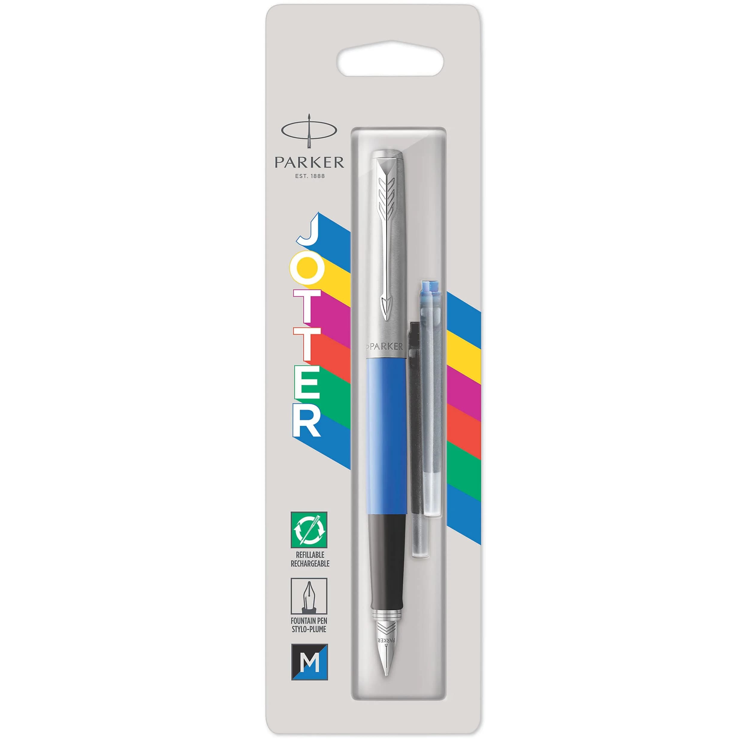 Parker Jotter Originals Fountain Pen Classic White Finish Medium Nib 13cm (0.5in) | Smooth Ink Flow — Classic Blue
