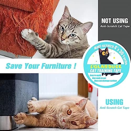 Polarduck Anti Cat Scratch Tape 4 Inches x 30 Yards | Transparent Double-Sided Furniture Protector thumbnail 2