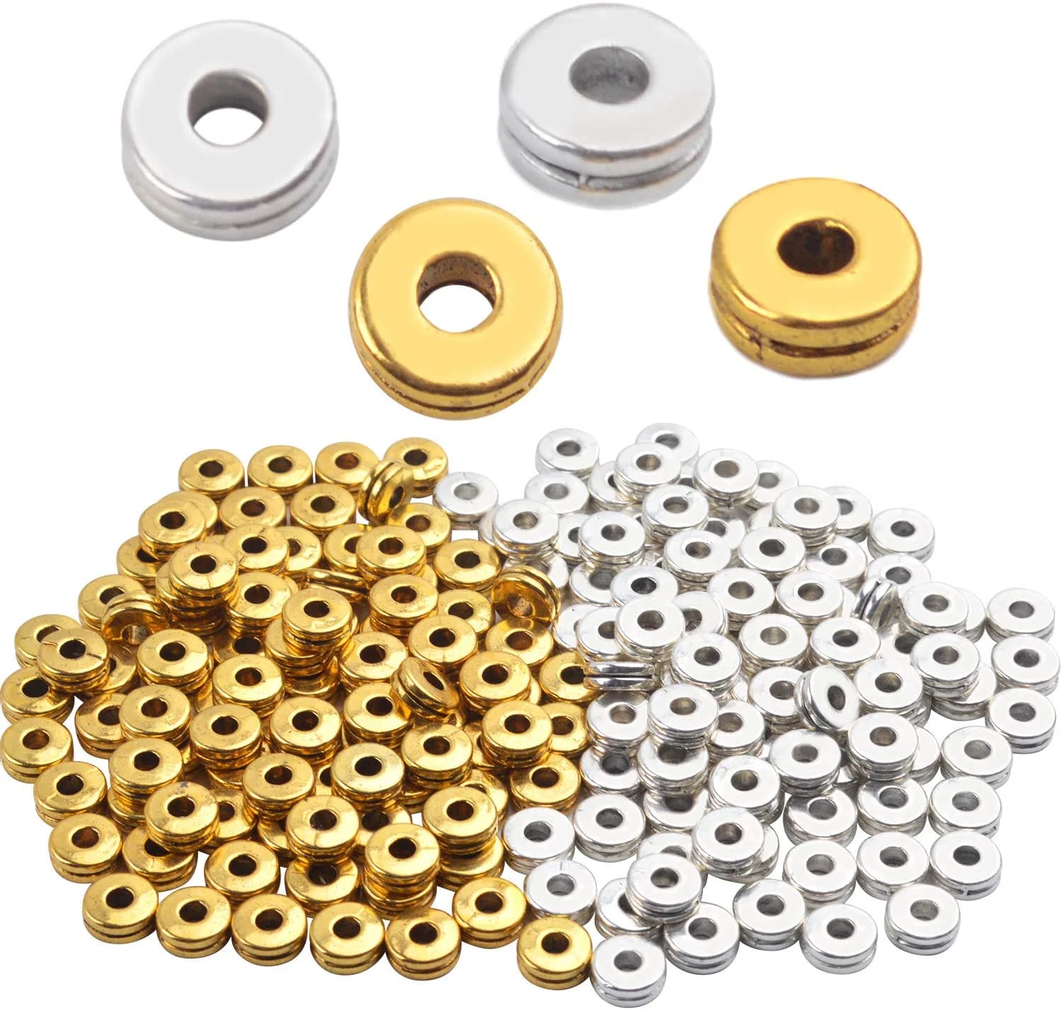 Aylifu Rondelle Spacer Beads 200pcs 6mm Rose Gold | Flat Round Disc Jewelry Craft Supplies — Silver,golden