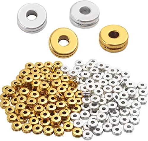 Aylifu Metal Spacer Beads 6mm (0.24 inch) Flat Round Disc Rondelle Spacer Beads for Jewelry Making - Silver & Golden (200pcs) thumbnail 1