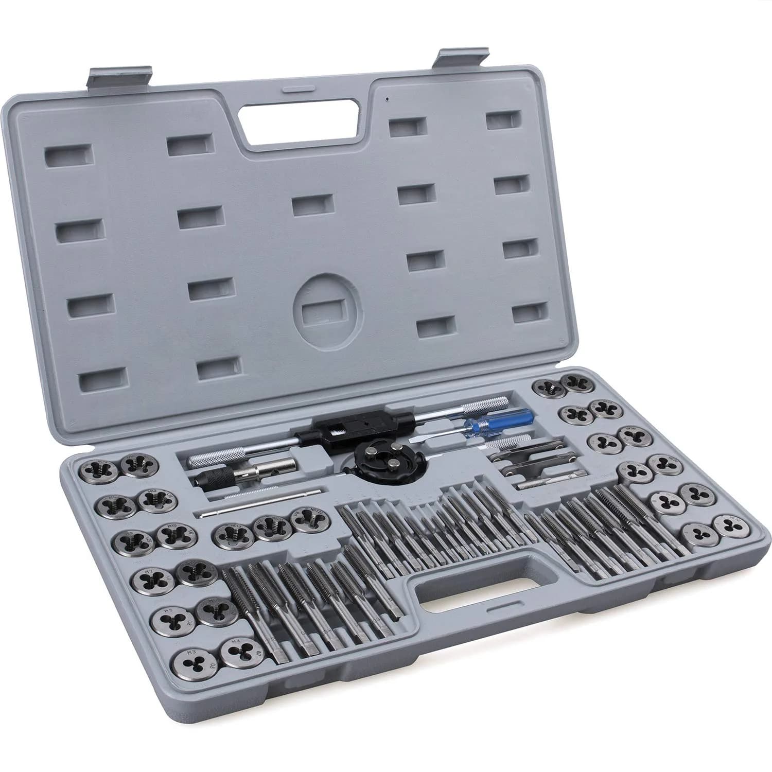EFFICERE 60-Piece Tap and Die Set | Metric M3-M12 & SAE #4-1/2" Inch Threads | Includes 27 Taps, 27 Dies, Wrenches, Case - main product image