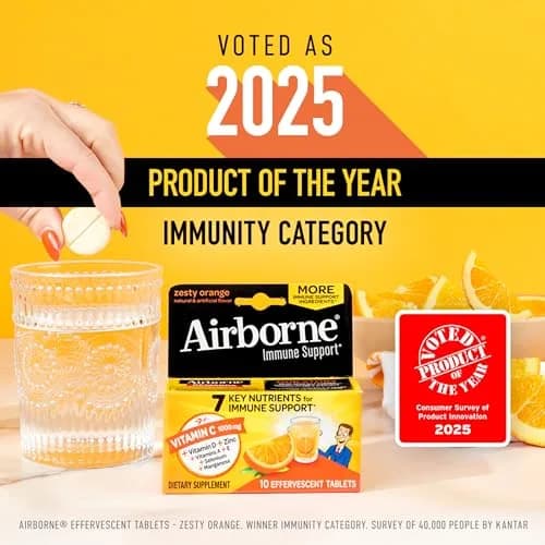 Airborne Variety Pack Immune Support Effervescent Tablets 60 Count (2 Pack, Citrus + Verry Berry) | 1000mg Vitamin C, D, Zinc, Antioxidants thumbnail 5