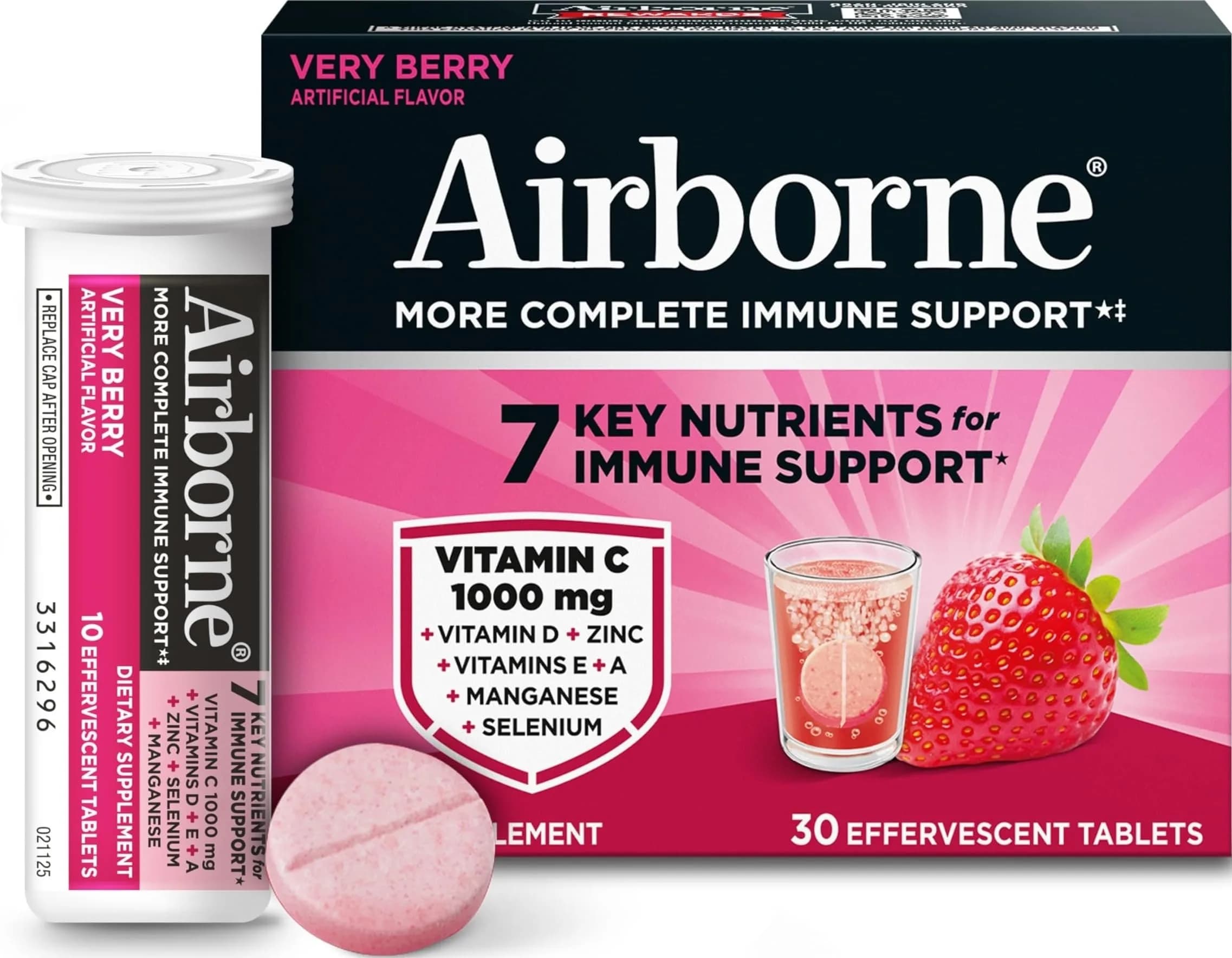 Airborne Variety Pack Immune Support Effervescent Tablets 60 Count (2 Pack, Citrus + Verry Berry) | 1000mg Vitamin C, D, Zinc, Antioxidants — Citrus + Verry Berry