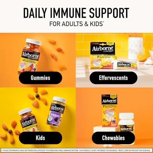 Airborne Variety Pack Immune Support Effervescent Tablets 60 Count (2 Pack, Citrus + Verry Berry) | 1000mg Vitamin C, D, Zinc, Antioxidants thumbnail 8