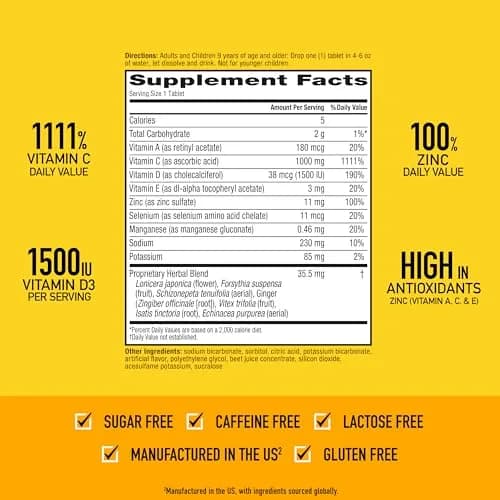Airborne Variety Pack Immune Support Effervescent Tablets 60 Count (2 Pack, Citrus + Verry Berry) | 1000mg Vitamin C, D, Zinc, Antioxidants thumbnail 3