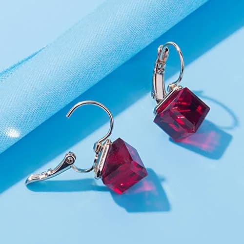 EVEVIC Austrian Crystal Cube Drop Leverback Earrings for Women | 14K Rose Gold Plated Hypoallergenic Jewelry thumbnail 8