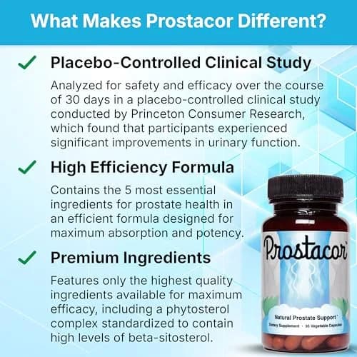 Prostacor Natural Prostate Support Supplement for Men, Vegan, Gluten-Free 30 Count (Pack of 1) | Supports Healthy Urine Flow, Fewer Urges, Bladder Control, and Uninterrupted, Restful Sleep Through the Night thumbnail 4