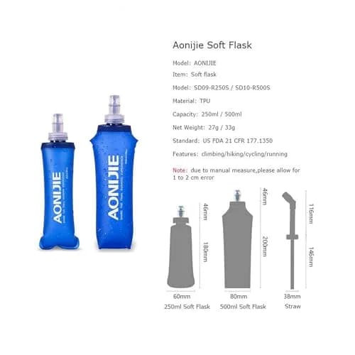 AONIJIE Soft Water Bottle 2 Pack 500ml | Collapsible, BPA-Free Hydration Flask for Cycling & Outdoors thumbnail 2