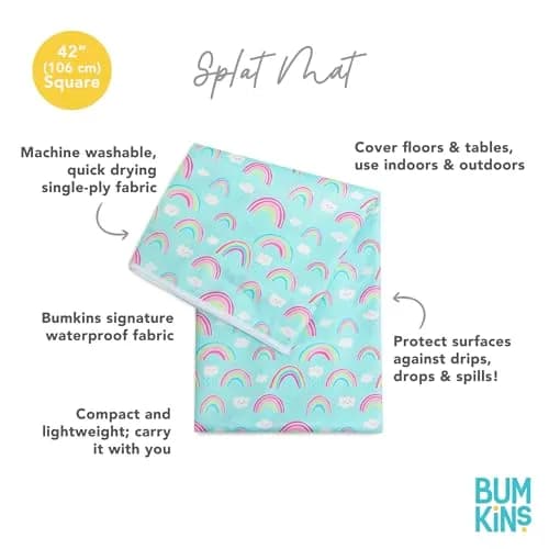 Bumkins Splat Mat 42x42 Inch Waterproof Reusable Fabric for Kids, Arts & Crafts, Playtime, Rainbow Blue thumbnail 5
